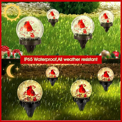 WILLBOND 4 Pcs Cardinal Bird Solar Light Outdoor Glass Ball Red Bird Solar Globe Ground Lights Christmas Lawn Garden Pathway Yard Ornaments for Patio Porch Decorations Mom Gift