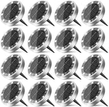 16 Pack Solar Ground Lights Outdoor, 8 LED Mini Flat Solar Disk Lights, IP65 Waterproof Anti-Rust Disc Light | Lumora