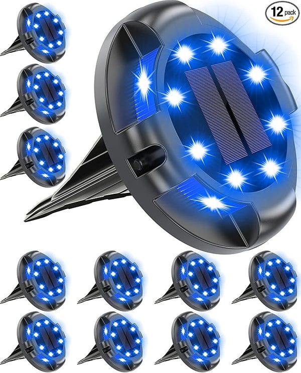 Biling Solar Pathway Lights Outdoor Uplight Sidelight, 12 Packs Blue Bright Solar Ground Lights Waterproof for Yard | Lumora
