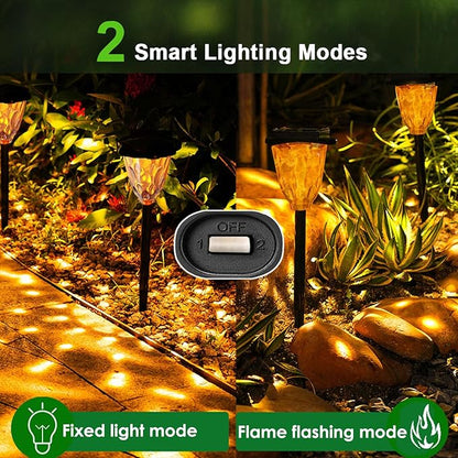 Dynamic Solar Pathway 2 Pack Flickering Flame Outdoor Yard LED Lawn Lights - IP65 Waterproof, Weatherproof Garden Decor for Patio Path Walkway Sidewalk on Christmas