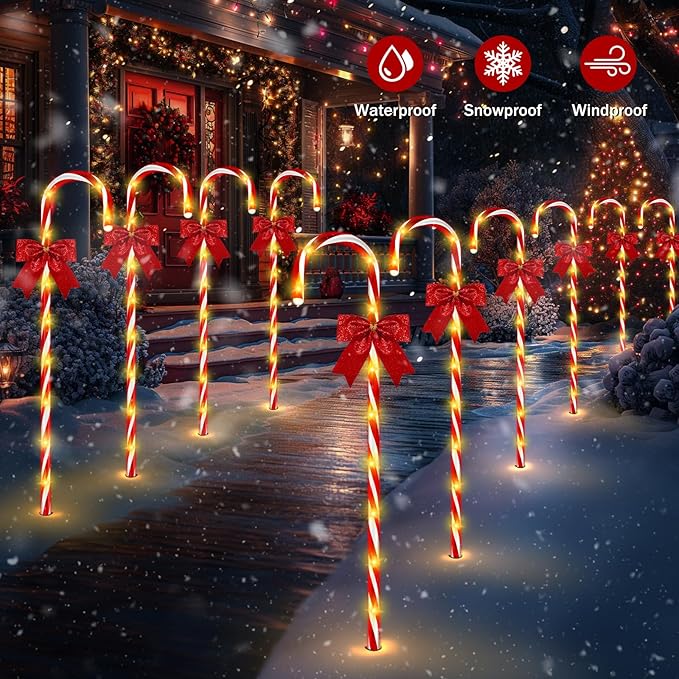 40in Christmas Solar Candy Cane Pathway Lights, 12Pcs 120 LED Solar Outdoor Christmas Decorations with Red Bow Waterproof, 8 Modes Timer Remote Walkway Garden Light for Xmas Yard Lawn Patio Decor
