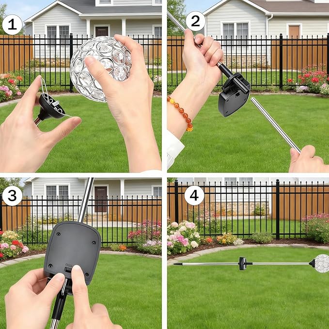 Garden Solar Lights, Outdoor Solar Powered Decorative Lights with Cracked Color Changing Glass Ball and Long Spike Base for Patio, Yard, and Pathway Decoration
