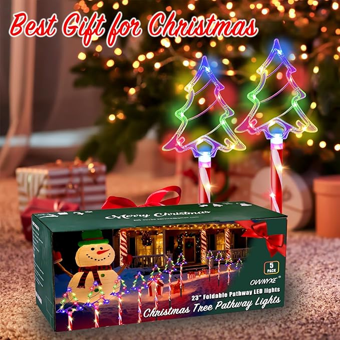 Christmas Pathway Lights Outdoor Decorations, 6/18H Timer 8 Modes, UL588 & IP65 Waterproof - Plug-in 4.5V LED Pathway Light (Not Solar) Pathway Lights Outdoor, Colorful Xmas for Walkway Decor 5 Pack