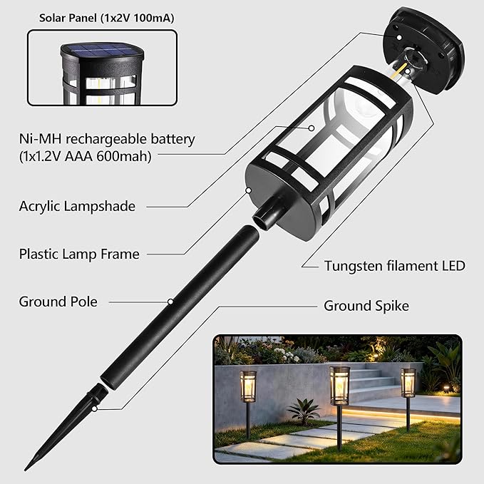 iBaycon Solar Pathway Lights, 8 Pack LED Solar Powered Garden Lights Outdoor Waterproof for Yard Path Landscape Lawn Stairway Walkway (Warm White)