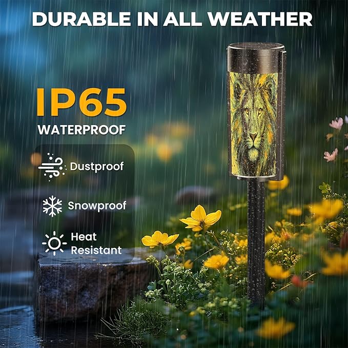 4 Pack Solar Pathway Lights Outdoor Waterproof Lion Animal Blue Majestic Mane Splatter Effects Golden Accents Intense Solar Garden Lights LED Landscape Lighting for Yard Walkway Lawn Garden Decor