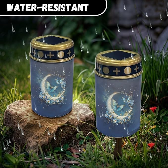 Moon Butterfly Solar Powered Garden Lights Outdoor Solar Powered Lights Portable Solar Yard Lights Waterproof Cemetery Solar Light Garden Decor Solar Powered Yard Lights
