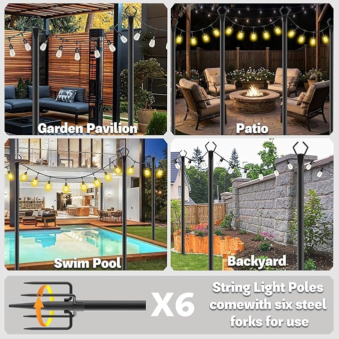 10 Pack 10ft Heavy Duty Metal String Light Poles Adjustable Outdoor Lighting Stand for Patio,Backyard,Garden,Party | Lumora