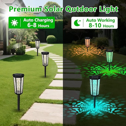 4 Pack Solar Pathway Landscape Lights - RGB Color Changing & Warm White Outdoor Waterproof Solar Yard Lights, 2 Lighting Modes for Garden, Patio, Walkway, Driveway & Sideway
