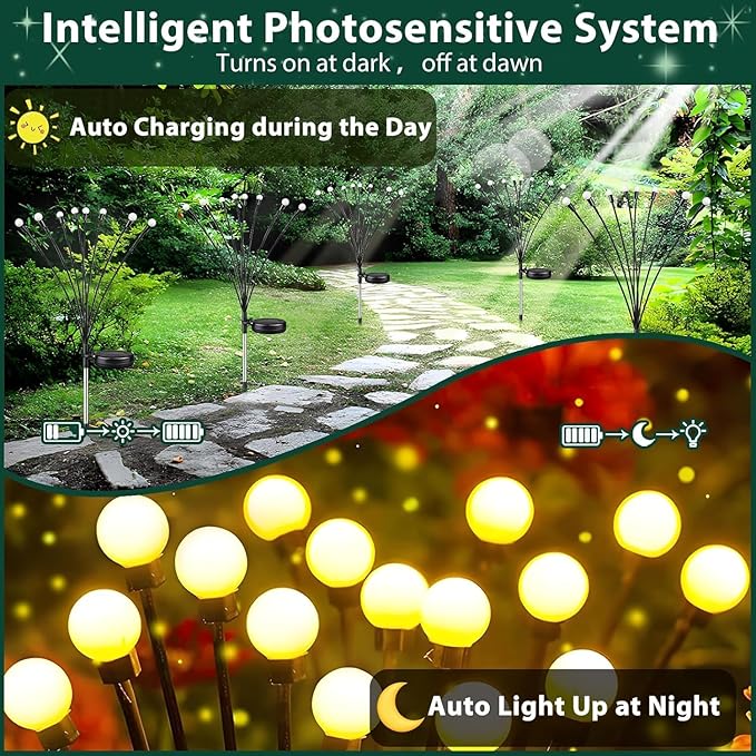 12-Pack Garden Solar Lights, 96 LED Solar Lights Outdoor for Garden Decor, Waterproof Firefly Light Outdoor (Sway | Lumora