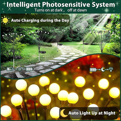 12-Pack Garden Solar Lights, 96 LED Solar Lights Outdoor for Garden Decor, Waterproof Firefly Light Outdoor (Sway by Wind), Swaying Light for Outside Yard Pathway Landscape Decorations (Warm White)