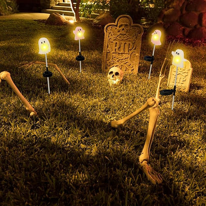 Retisee 4 Pack Halloween Ghost Solar Light with Stakes Outdoor Decorative Yard Signs with Waterproof Solar Lights Halloween Party Favors for Walkway, Pathway, Driveway, Yards, Garden, Lawn