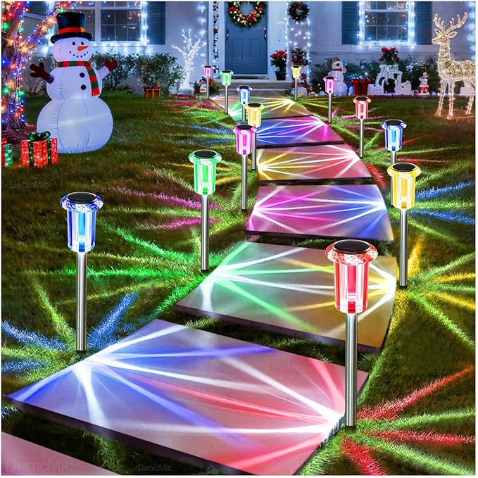 DenicMic Solar Lights Outdoor 10 Pack Waterproof Color LED Stainless Steel Stake Outside Lights for Yard Pathway | Lumora