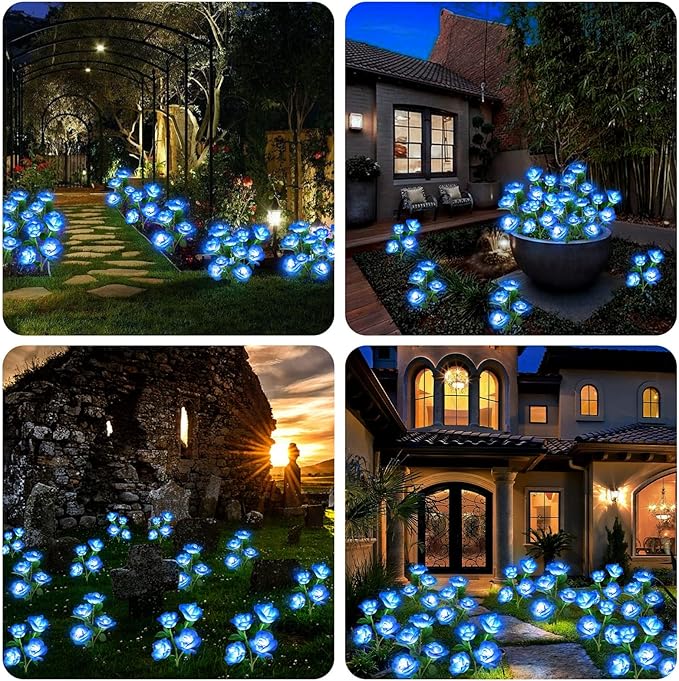 Solar Rose Lights Outdoor, 4 Pack Solar Flower Garden Lights with Remote Control, 8 Modes, Waterproof Solar Powered Garden Decorations for Yard, Pathway, Flowerbed, Patio, Christmas