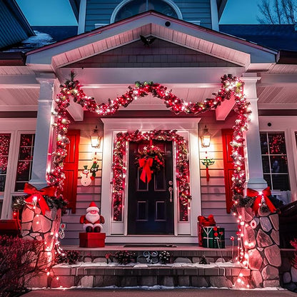JMEXSUSS 500 LED Red and White Christmas Lights, 8 Modes 163ft String Lights Plug in with Remote Control, Clear Wire Christmas String Lights Outdoor Waterproof for Outside Tree Yard Wedding