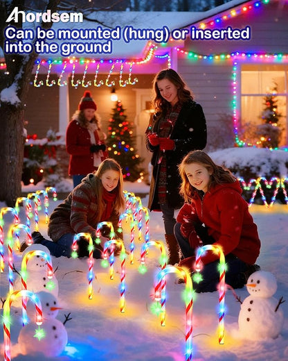Anordsem Solar Christmas Decorations Outdoor: 21" Candy Cane Lights with Star 24 Pack - Waterproof LED 8 Colorful Lighting Models for Yard Pathway Xmas Decor - 2026 New Year Gifts for Homeowners
