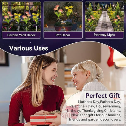 Neporal Solar Flowers Outdoor Waterproof,Romantic Warm Light with 2 Lighting Modes, Solar Outdoor Lights Decorative for Garden, Yard, Backyard Decor 4-Pack Yellow & Pink Combo
