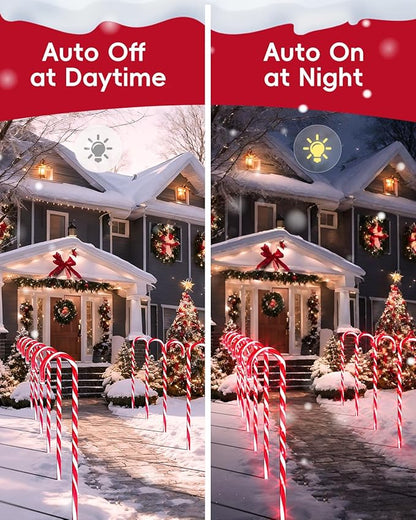 COOLWUFAN 24 Pack 22" Solar Candy Cane Lights Outdoor, 216 Bright LEDs Christmas Pathway Decorations with 4 Brightness Levels, Solar Powered & Waterproof, for Yard Walkway Holiday