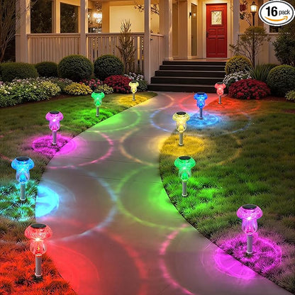 Solar Lights Outdoor, 16 Pack Mushroom Lights Outside Waterproof, Solar Powered LED Lighting for Garden, Yard, Landscape, Path, Pathway, Lawn, Walkway, Driveway, Backyard Decor (Color Changing)