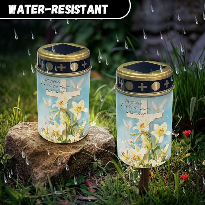 Cemetery Decorations for Grave Lily Solar Cross for Cemetery Grave Waterproof Dusk to Dawn - Outdoor Path Light | Lumora
