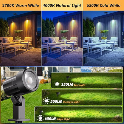 MEIKEE 6 in 1 Solar Spotlights Outdoor, 6W/6V Solar Powered Landscape Lights IP66 Waterproof Auto On/Off Landscape Spotlights with 3 Colors 56ft Cord for Garden Path Yard Patio Light