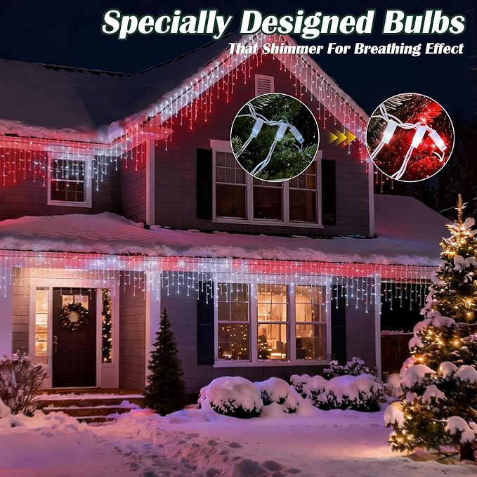7ft Icicle Lights, 70 LED Red & White Twinkle String Lights, Commercial Grade IP68 Waterproof, Soft Glow Mini LED Icicle Lights for Christmas Party, Eaves, Roofs, Holiday Indoor Outdoor Decoration