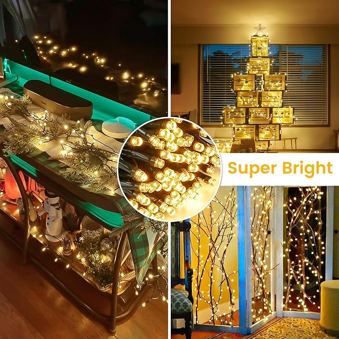 Connectable 240LED 88Ft 13Modes String Lights Outdoor Indoor | Extendable Green Wire Christmas String Lights with Timer | Twinkle Fairy Light Plug in for Xmas Tree Garden Decor Party (Warm White)