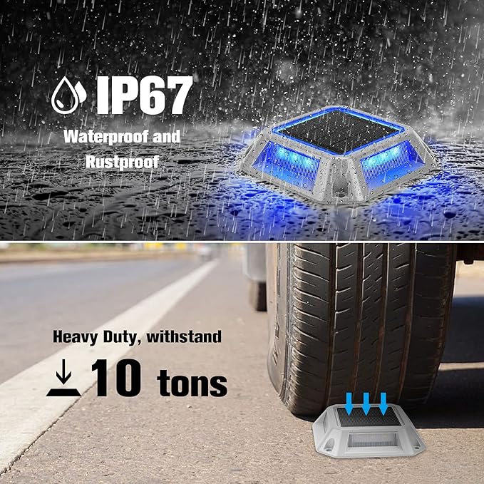 VOLISUN Solar Driveway Lights Dock Deck Lights 8-Pack,2 Colors in 1,Solar Powered 1200mAh Battery,Waterproof Outdoor Warning Step Light for Driveway Sidewalk(2 Colors Lighting,White/Blue)