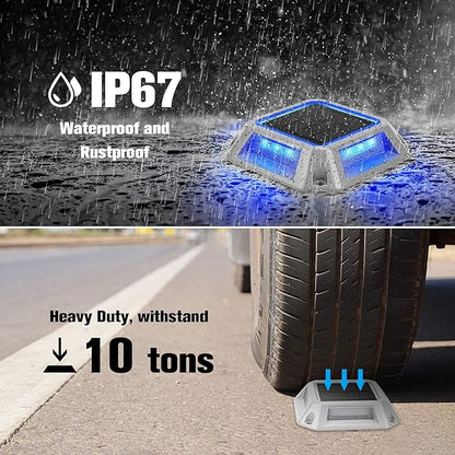 VOLISUN Solar Driveway Lights Dock Deck Lights 8-Pack,2 Colors in 1,Solar Powered 1200mAh Battery,Waterproof Outdoor Warning Step Light for Driveway Sidewalk(2 Colors Lighting,White/Blue)