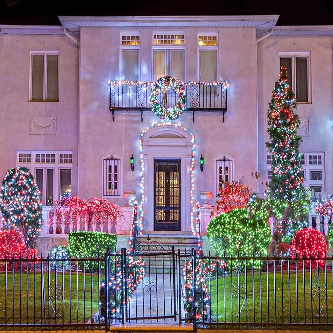 66FT 200 LED Christmas Lights Outdoor, Plug in Christmas String Lights with 8 Modes Waterproof, Connectable Green Wire Twinkle Light for Indoor Patio Garden Xmas Party Decorations, Red and White