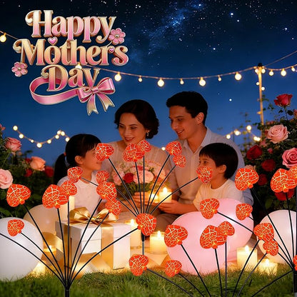 KerKoor Solar Garden Lights Mothers Day Decorations Lights Outdoor Waterproof 4 Pack 32 LED Pink Heart 8 Modes Gifts for Mom Mother Women Party Yard Path Wedding Valentines Mother‘s Day Decor (Pink)
