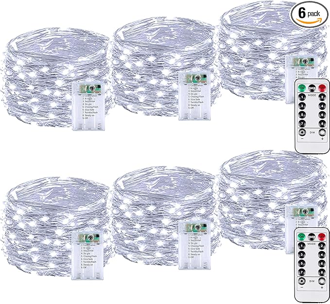 6 Pack 60LED Christmas Battery Operated Fairy Lights with Remote, 8 Modes String Lights with Timer, Dimmable | Lumora