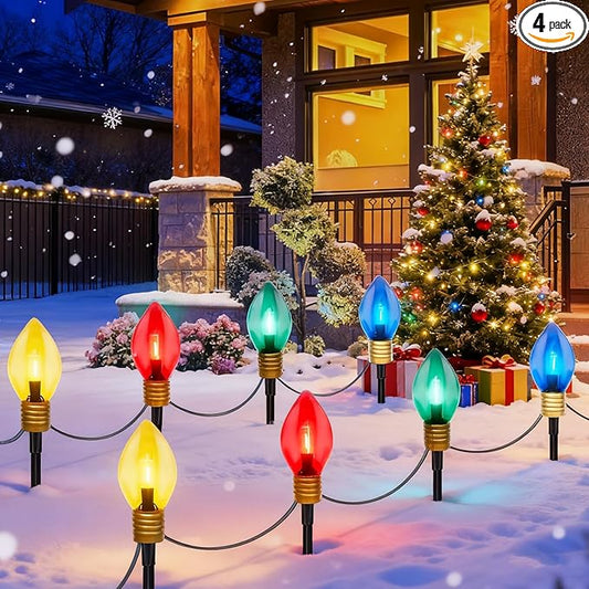 C9 Jumbo Christmas Pathway Lights Outdoor, 6.5Ft Christmas Decorations with 4 7.5'' LED Giant Multicolor Walkway Lights Bulb Waterproof, Vintage Xmas String Light for Lawn Holiday Outside Yard Garden