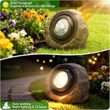 Solar Rock Lights Outdoor,4 Pack IP65 Waterproof LED Solar Brown Garden Stone Spotlights,Warm White & Cool White | Lumora