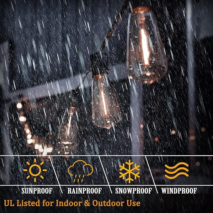 ST40 20Ft LED Outdoor String Lights with 22 Edison Shatterproof Bulbs, C9/E17 Screw Base, Waterproof Commercial Grade Patio Lights UL Listed for Outside Backyard Garden Bistro Porch Decor-Brown