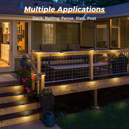 btfarm 4 Pack Solar Deck Lights Outdoor Waterproof, Retro LED Patio Lights Solar Powered, Solar Fence Light for Outside Railing Porch Steps Garden Post Decor, Warm White