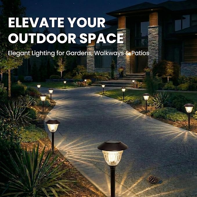 Energizer Solar Outdoor Garden Lights - 10 Pack LED Driveway Solar Lights with 10 Lumen Output, Patterned Glass & Metal Finish, IP65 Waterproof & Easy to Install Garden Lights for Outside - Bronze