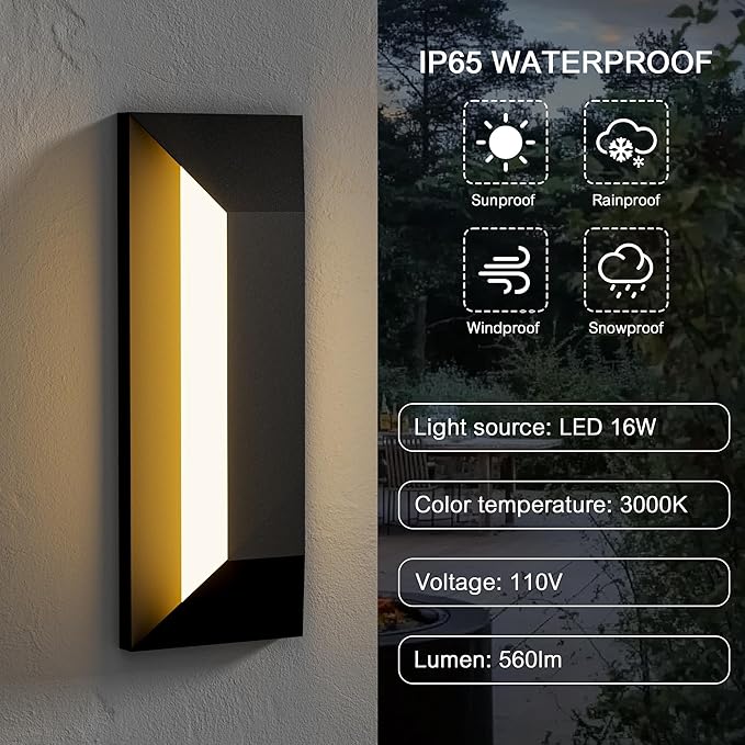 LamQee 15 Inch Modern Outdoor Wall Light Exterior Lighting Fixtures, Black Outdoor Light Fixture Wall Mount for House, LED Outdoor Wall Sconce Lighting Outside Lights for Porch Patio Front Door Garage