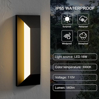 LamQee 15 Inch Modern Outdoor Wall Light Exterior Lighting Fixtures, Black Outdoor Light Fixture Wall Mount for House, LED Outdoor Wall Sconce Lighting Outside Lights for Porch Patio Front Door Garage