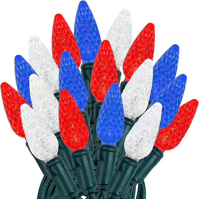 Novelty Lights 24FT 70 LED C6 Outdoor USA String Lights, Commercial Grade Christmas Tree Decorations | Lumora