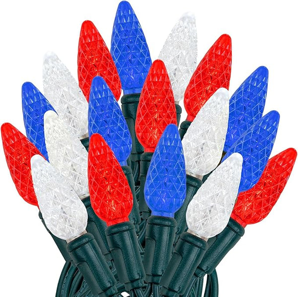 Novelty Lights 24FT 70 LED C6 Outdoor USA String Lights, Commercial Grade Christmas Tree Decorations | Lumora