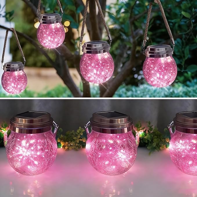 Hanging Outdoor Solar Lights,VGE 2 Pack 30LED Cracked Glass Ball Decorative Lights,Solar Powered Waterproof | Lumora