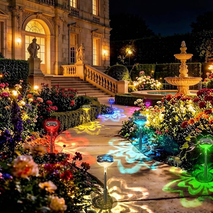 SFV 6 Pack Solar Pathway Lights Outdoor, Multicolor & Warm White Mode, Four-Leaf Clover, IP65 Waterproof, Auto On/Off, 1000mAh Landscape Lighting for Garden Yard Lawn Landscape