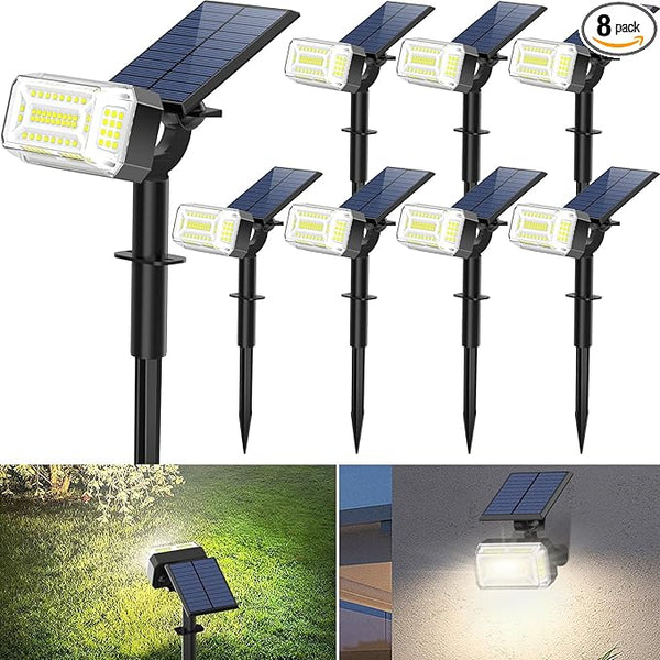 102 LED Solar Spot Lights Outdoor Waterproof IP65, Adjustable Landscape Spotlights, [8 Pack/4 Modes] Auto On/Off | Lumora