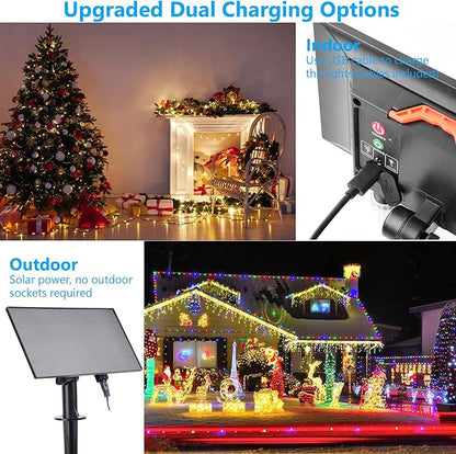 118Ft Solar String Lights Outdoor Waterproof, 18 Colors Changing 300 LED Christmas Lights Solar Powered & USB with Remote, RGB Twinkle Light for Xmas Outside Tree Yard Party Indoor Decoration