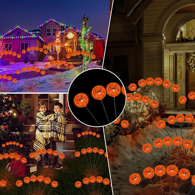 2PACK Solar Pathway Lights for Outdoor Christmas Decorations,12LED Orange Solar Garden Stake Lights,Waterproof Christmas Swaying Lights for Garden Yard Pathway Xmas Party Decor