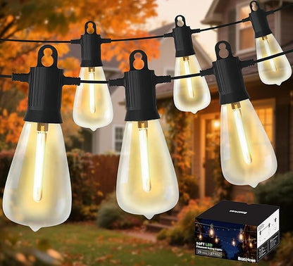 LED Outdoor String Lights 50FT, Waterproof Patio Lights with 27 (25+2 Spare ST38 Shatterproof Replaceable Bulbs), Connectable Dimmable Outside Hanging Light for Porch Garden Deck Bistro Backyard