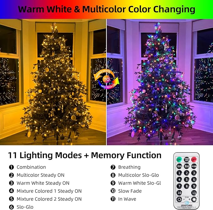 170FT 500 LED Christmas Lights Outdoor Indoor, Waterproof Color Changing Christmas Tree Lights with Timer, Memory | Lumora