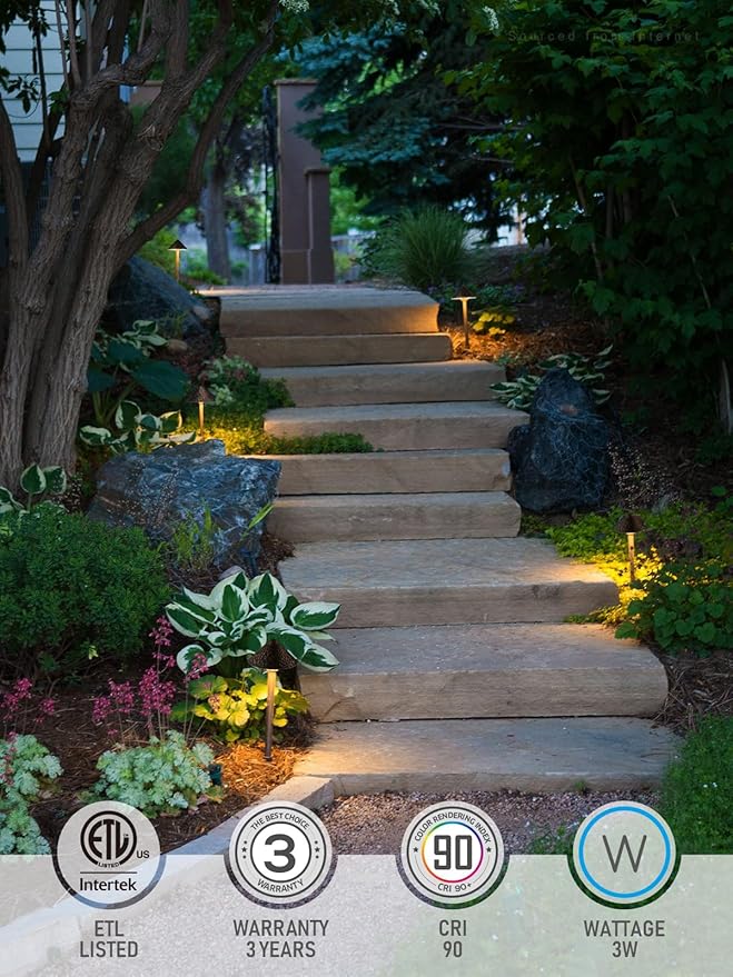 LEONLITE LED Landscape Path Light, 3W 147LM 12-24V AC/DC ETL CRI90+ Wired Outdoor LED Walkway Light, Unique Vintage Golden Texture, Aluminum Construction Low Voltage Pathway Lights 3000K, Pack of 4