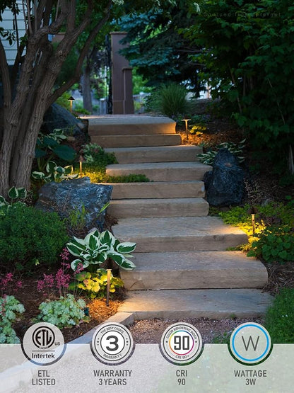 LEONLITE LED Landscape Path Light, 3W 147LM 12-24V AC/DC ETL CRI90+ Wired Outdoor LED Walkway Light, Unique Vintage Golden Texture, Aluminum Construction Low Voltage Pathway Lights 3000K, Pack of 4