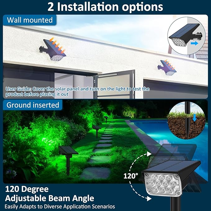 T-SUNUS Green Solar Spot Lights Outdoor Landscape Spotlights 2 Pack Dusk to Dawn Waterproof IP65 for St Patricks | Lumora